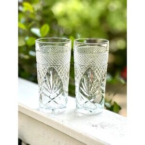 Pair of Cristal D'Arques-Durand Antique Highball Glass Diamond‎ Cut